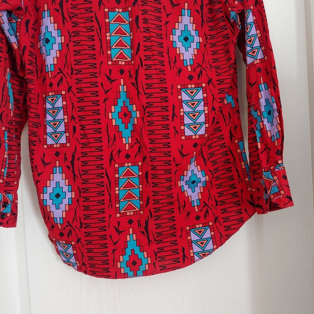 Wrangler Cowboy Cut Long Tails Western Rodeo Native Aztec Button Shirt 16-34 - Picture 9 of 10